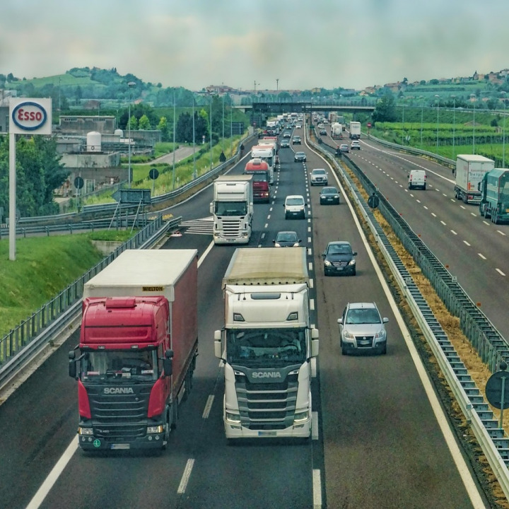 semi truck highway sunset